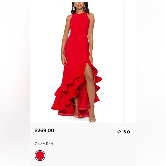Betsy & Adam Dresses & Skirts - Betsy & Adam Red Asymmetrical Ruffled Halter Gown